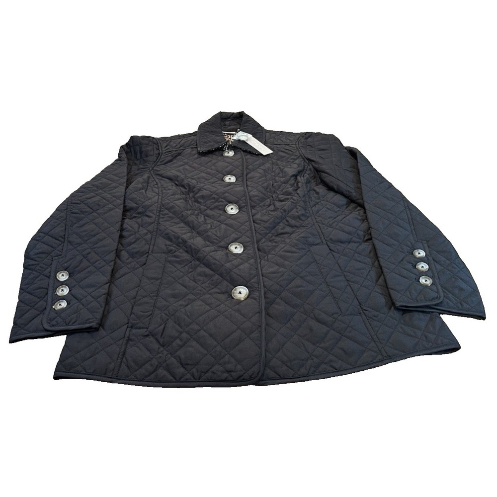 NEW Chico's Black Quilted Button Up Jacket with Front Pockets Size 0 US 4/6‎ NWT